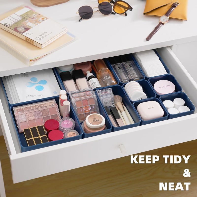 CHANCETSUI 11-Piece Stackable Drawer Organizer Set, Multi-size Desk Drawer Organizer Trays Vanity Storage Bins for Storing Makeup, Stationery, Utensils in Bathroom Dresser, Office and Kitchen - Image 3